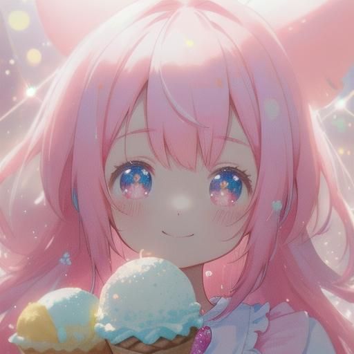 Whimsical Pastel Kawaii Anime Girl Enjoying a Sweet Treat