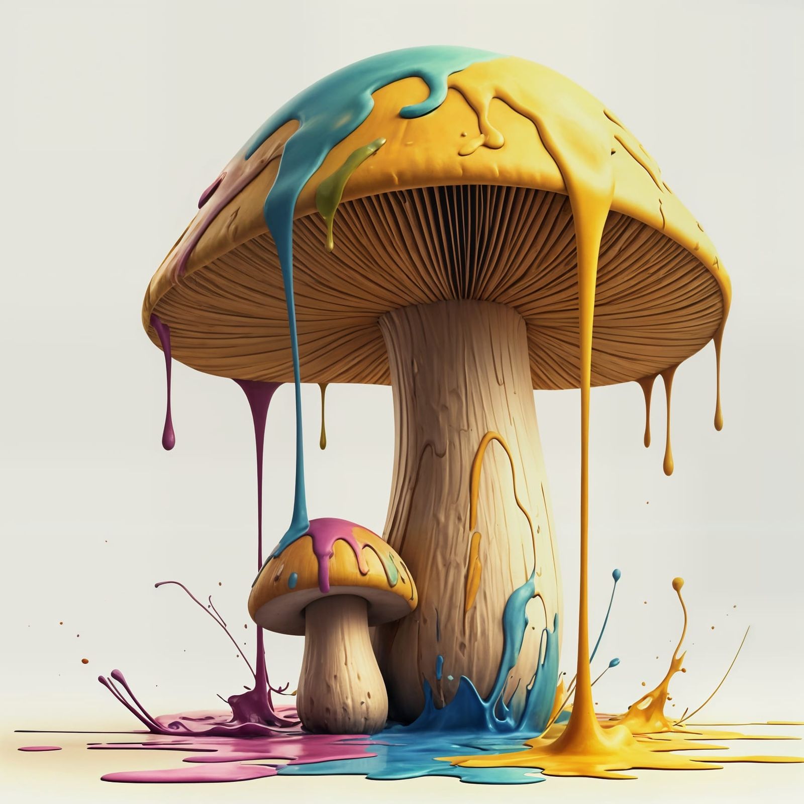 Surreal Dreamy Mushroom Scene in Vibrant Colors