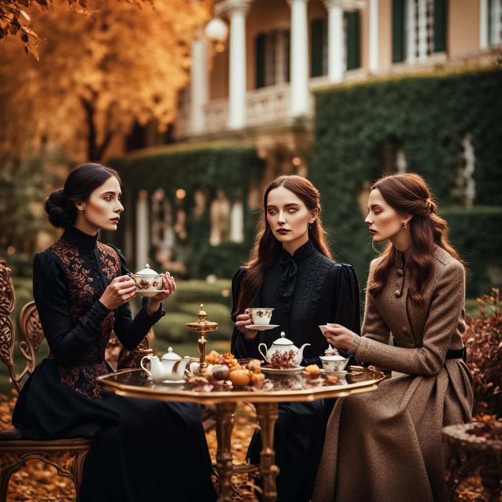 Gothic Goddesses in Luxurious Autumn Garden