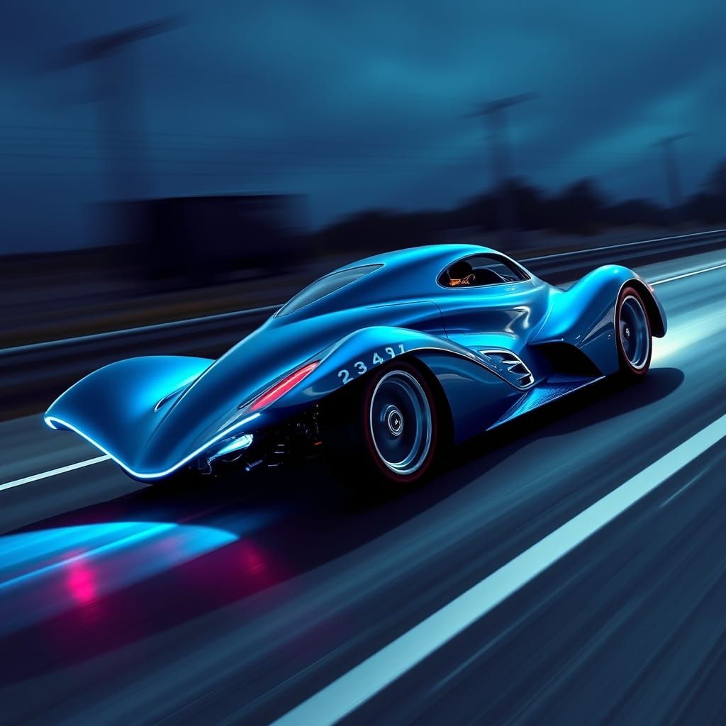 Electric Blue Manta Ray Hot Rod in Futuristic Style
