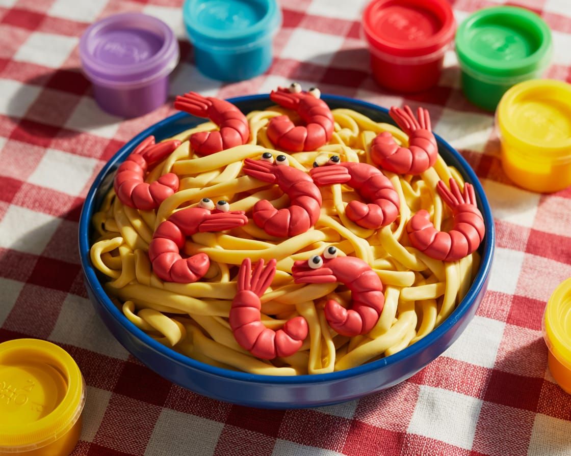 Play Dough Fettuccine Alfredo with Sculpted Shrimp