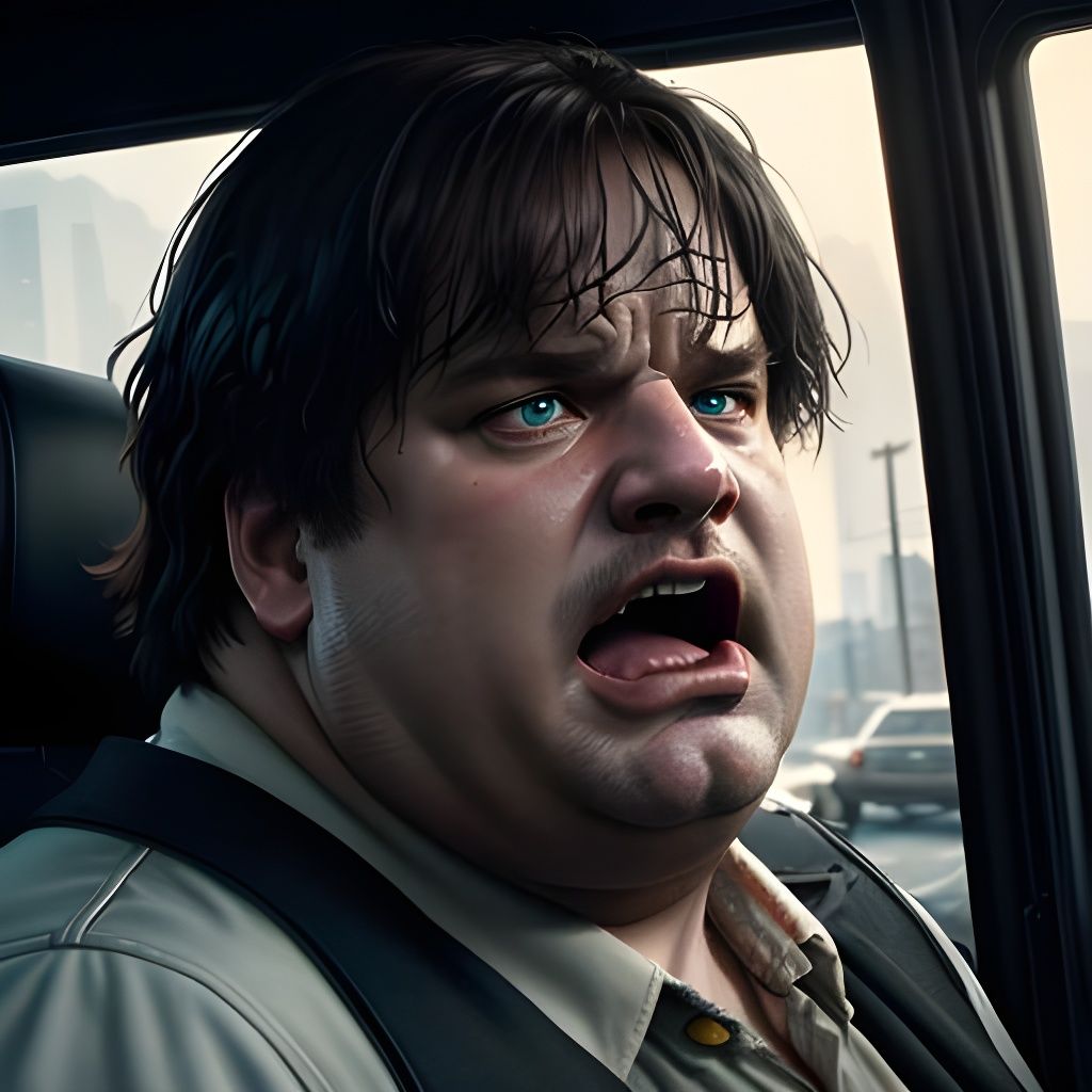 Angry Chris Farley Bus Driver in Hyperrealistic Style