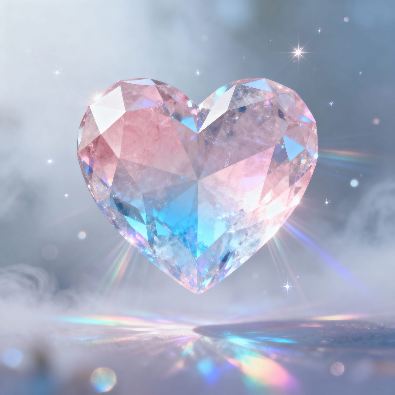 Glowing Crystal Heart with Rainbow Refractions