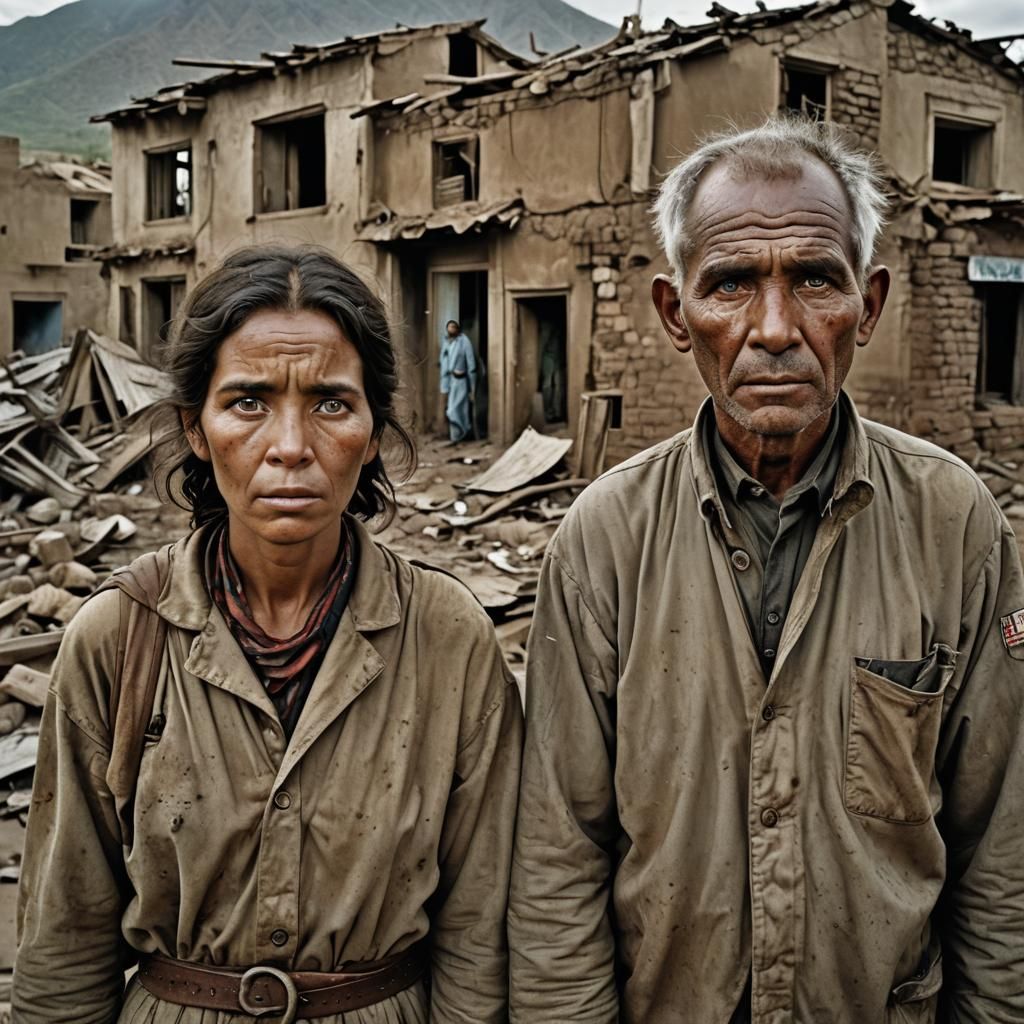 Survivor in a Ruined World, in a Cyberpunk Aesthetic