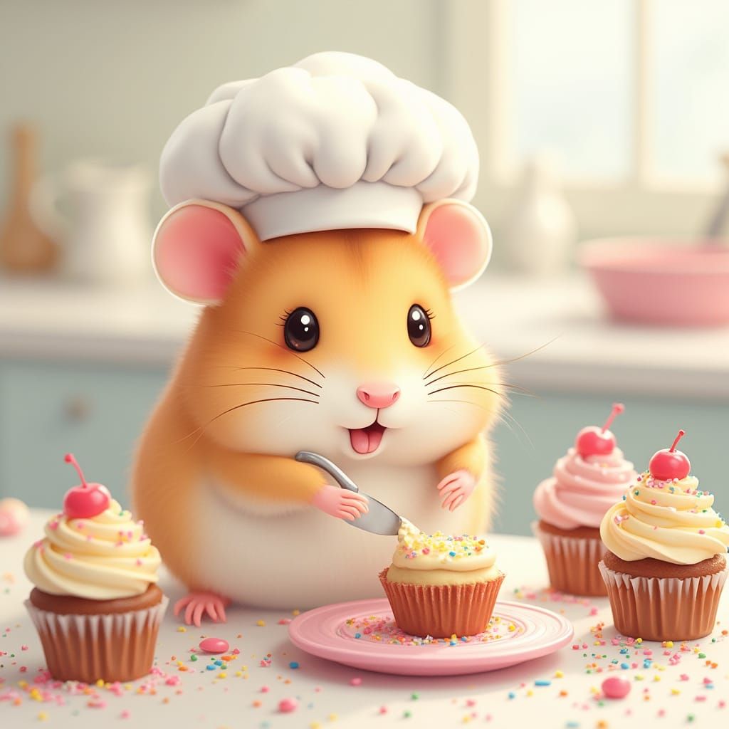 Kawaii Hamster Chef Frosting Miniature Cakes