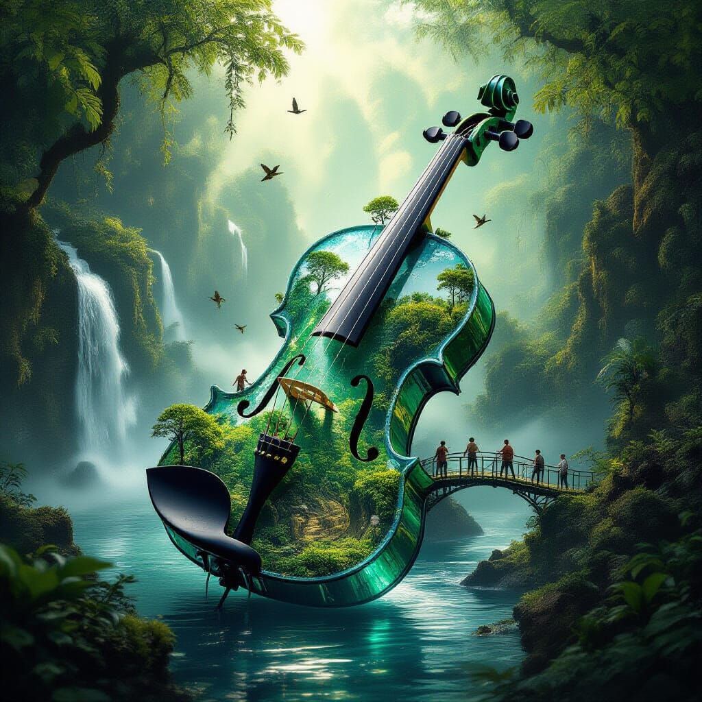 Emerald Violin World: Miniature Jungle Ecosystem Photorealis...