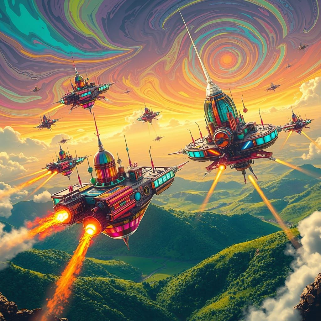 Floating Cities Clash Above Green Valley