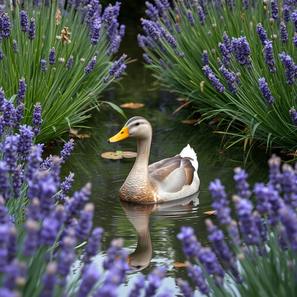 Duck in a Lavender Pond