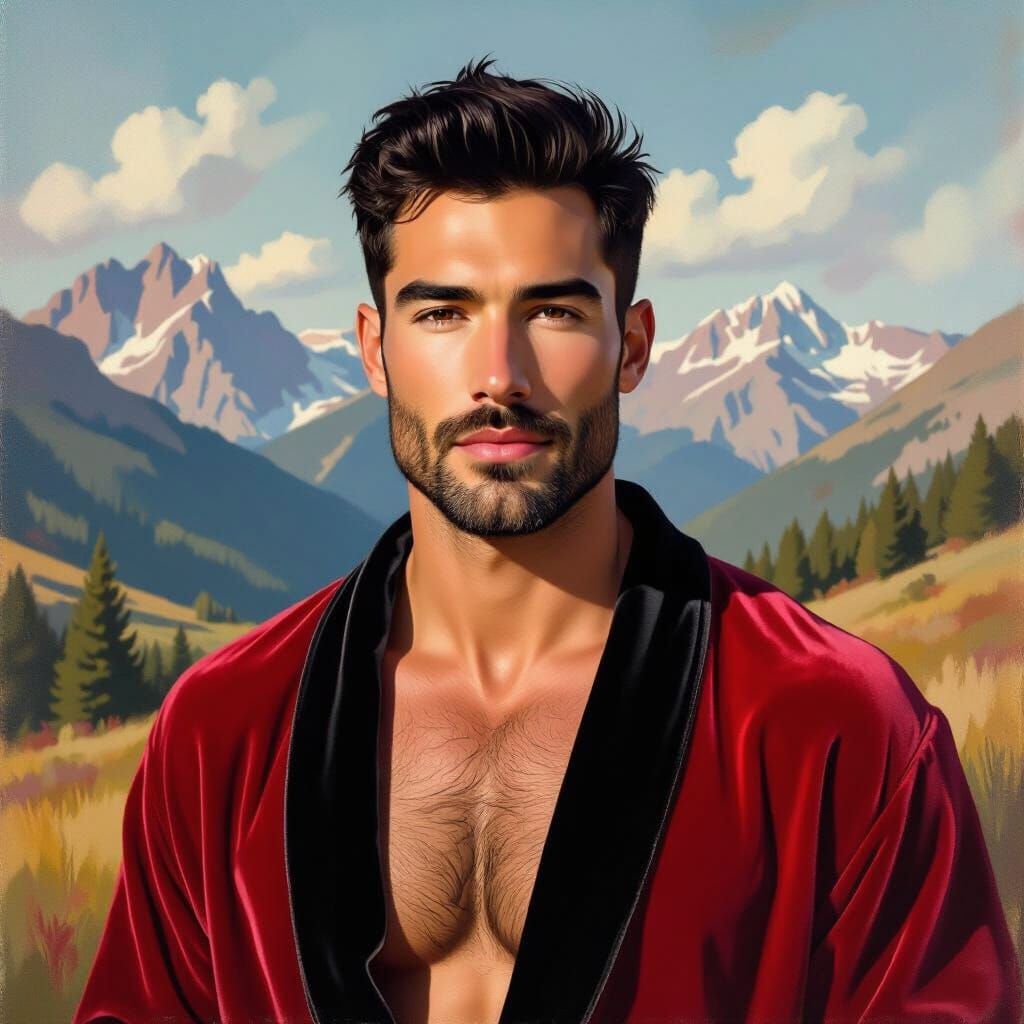 Vibrant Portrait of Man in Mountain Landscape