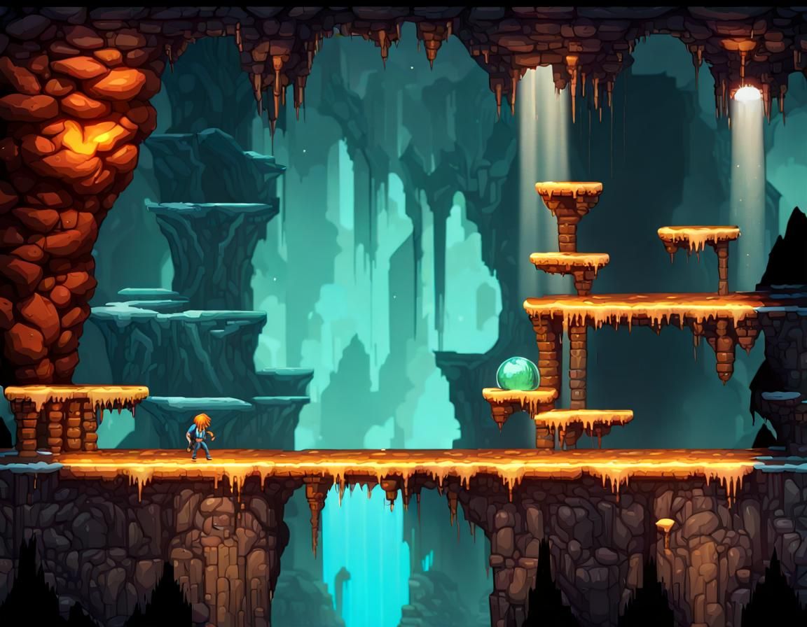Ethereal Ice Caves in Cyberpunk Style