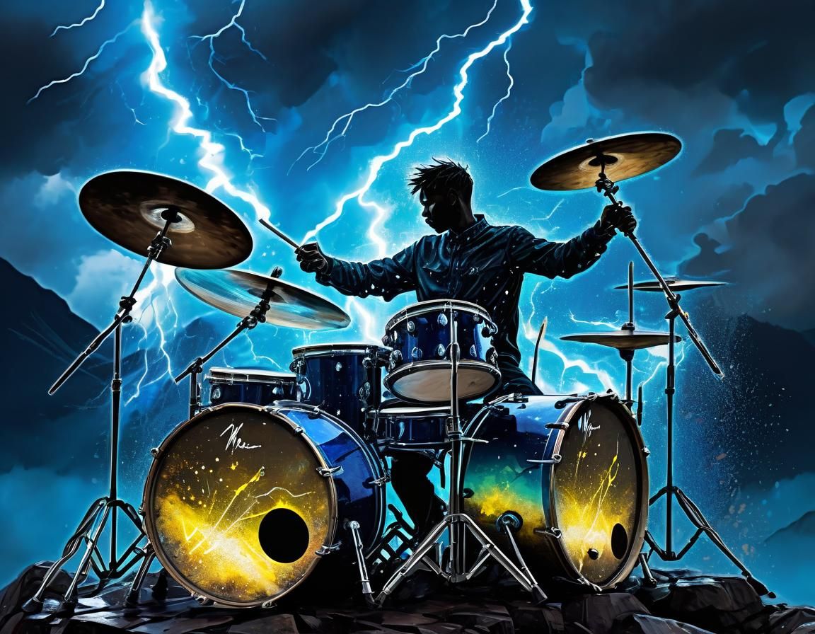 Energetic Drummer Unleashes Lightning in an Explosive Stormy...