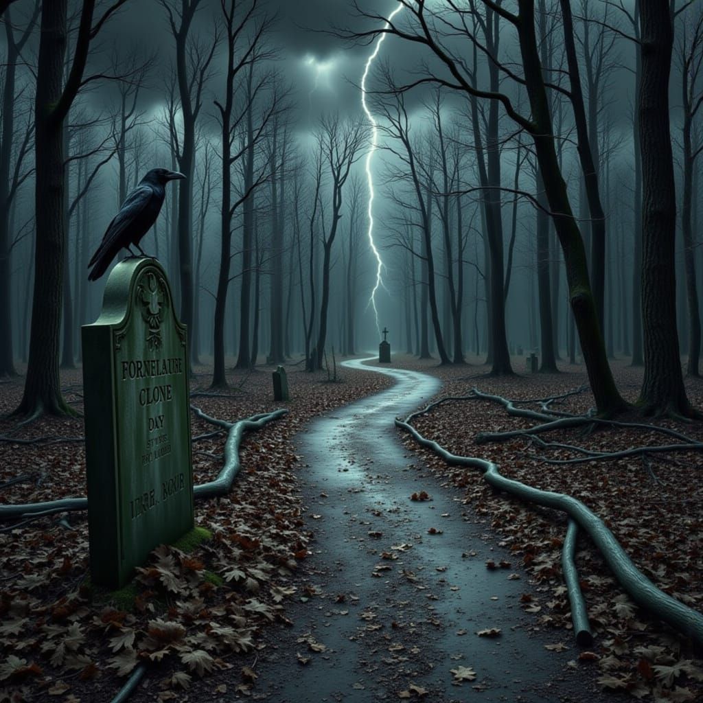 Mysterious Path Through Abandoned Forest Cemetery