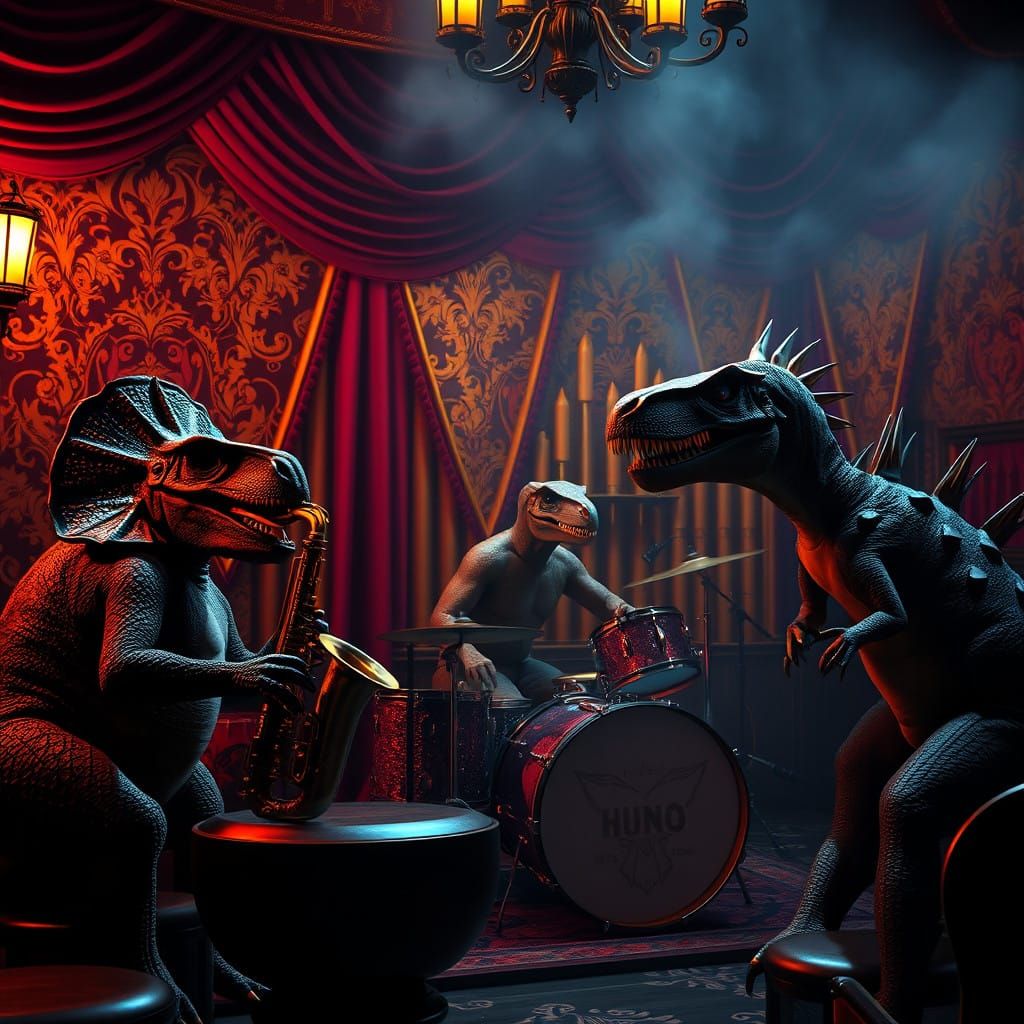 Dinosaurs Unleash Blues in Dark Fantasy Cabaret