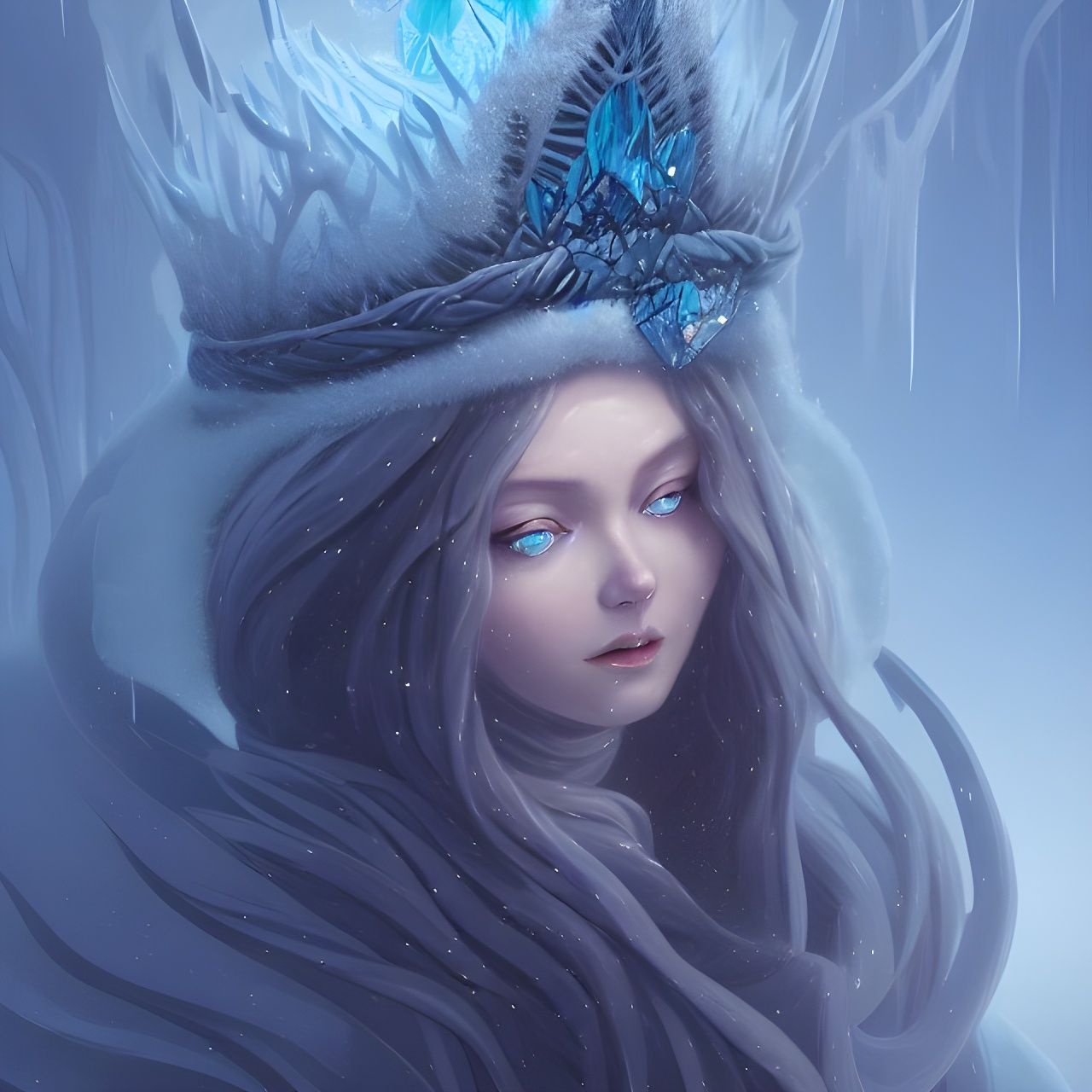 Surreal Digital Portrait of Ice Queen in Frostpunk Style