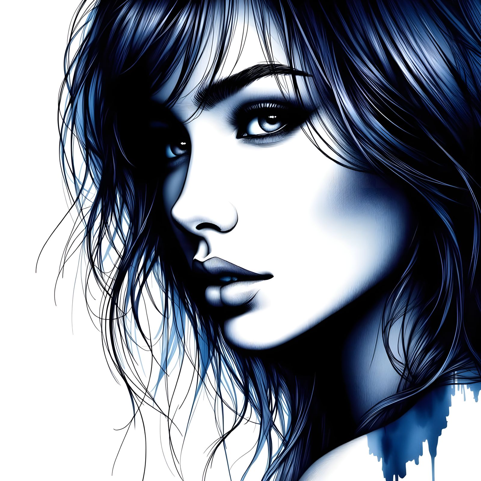 Mysterious Woman in Deep Indigo Hues