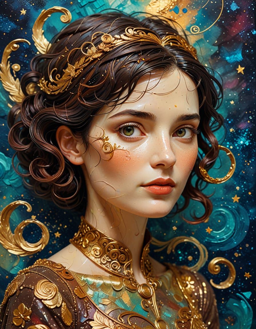 Surreal Amélie Poulain Portrait in Space, Impasto Style