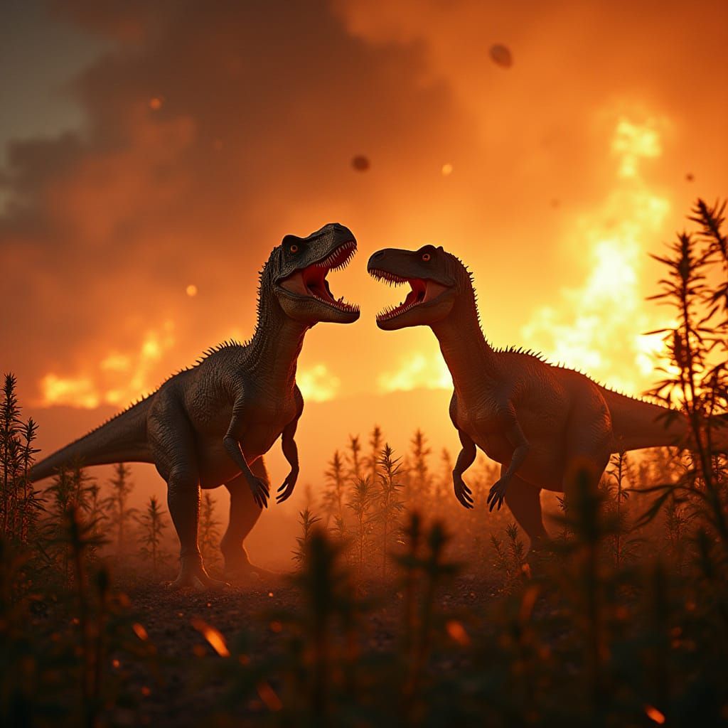 Dinosaurs in Fiery Cannabis Haze