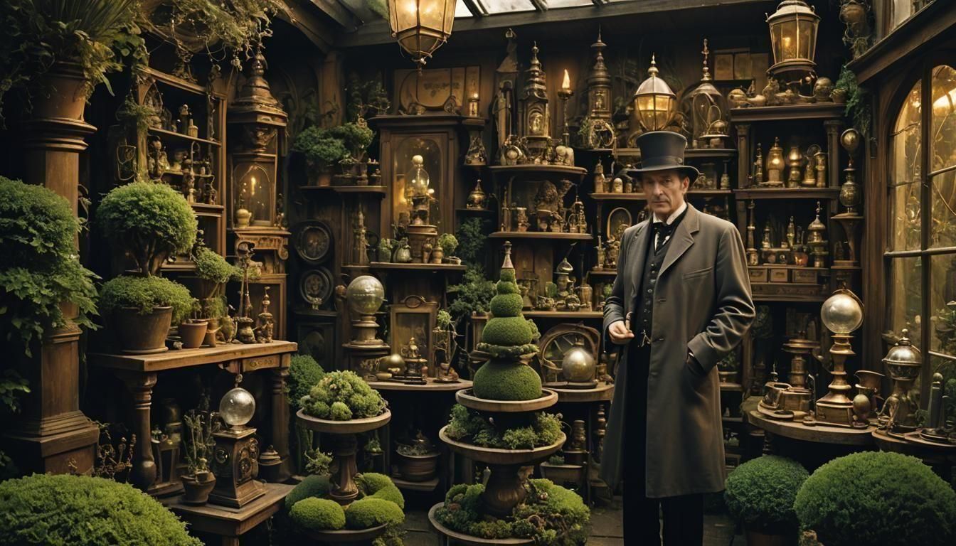 Sherlock Holmes conducting research for his next topiary monograph