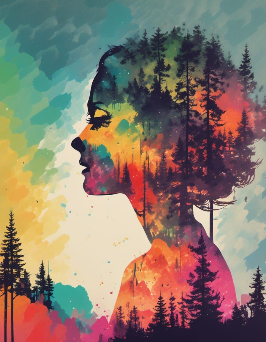 Surreal Minimalist Silhouette of a Woman Amidst Vibrant Flam...