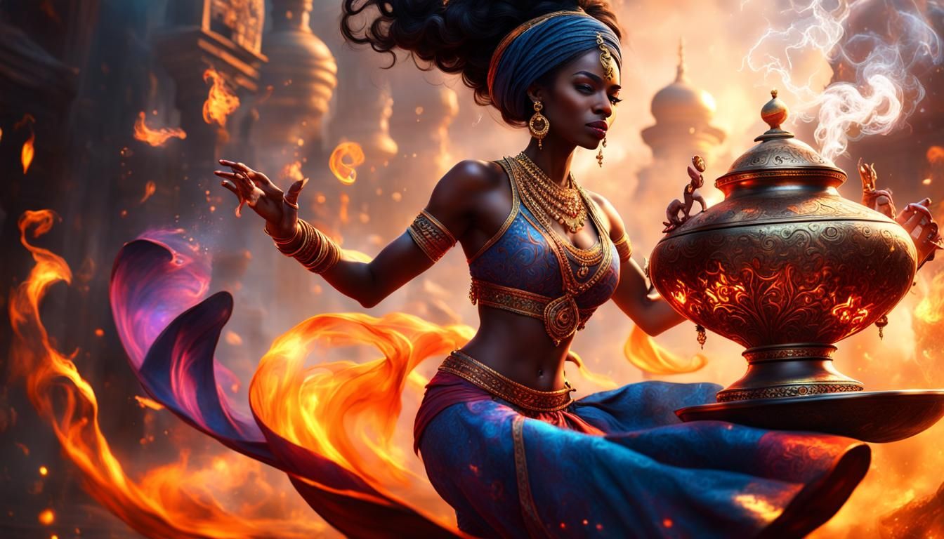 Mystical Genie Emerge from Magic Lamp in Vibrant Hues