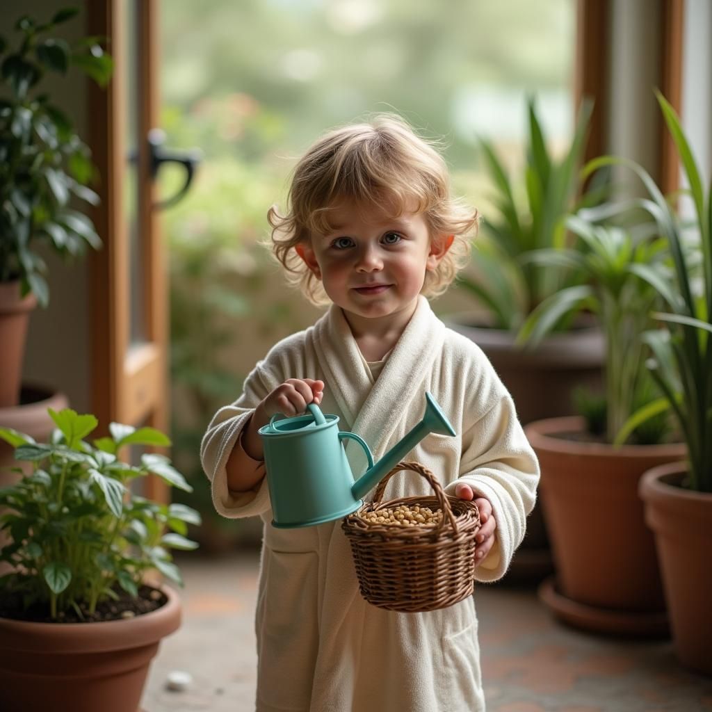 Whimsical Boy Botanist in Delicate Pastels