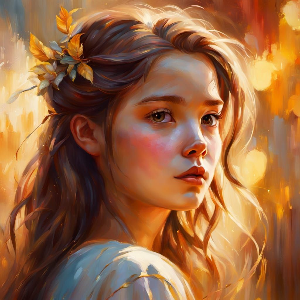 Elegant Woman in Golden Light: Oil Painting Concept Art
