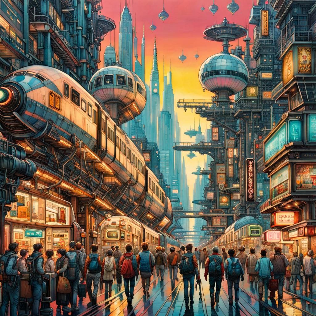Maximalist Futuristic Cyberpunk Cityscape Masterpiece