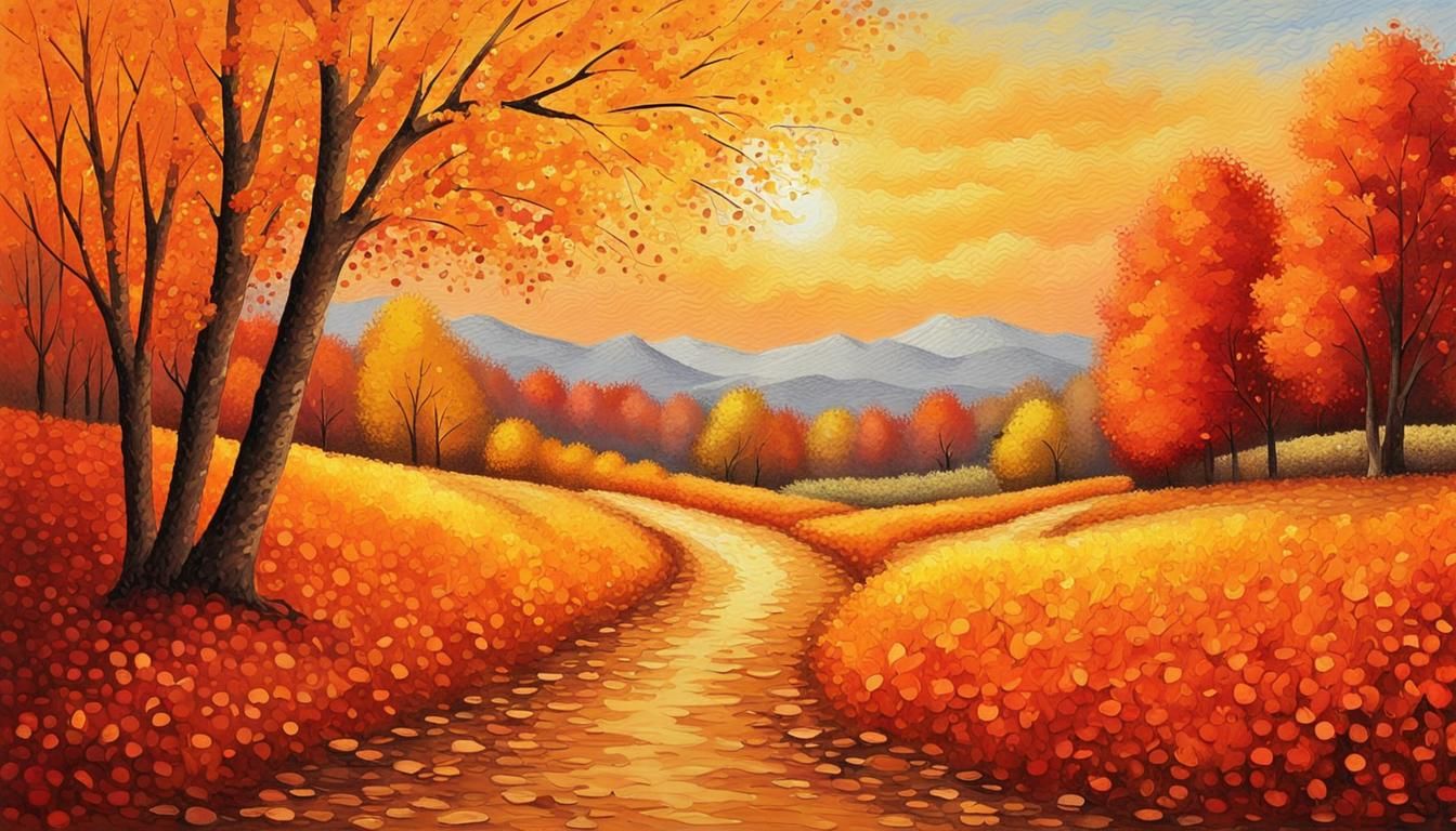 art of a beautiful autumn landscape made by various brush st...