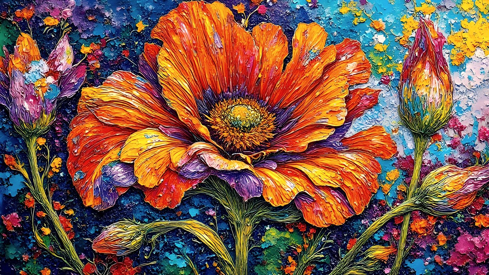 Vivid Abstract Floral Art with Dynamic Textures