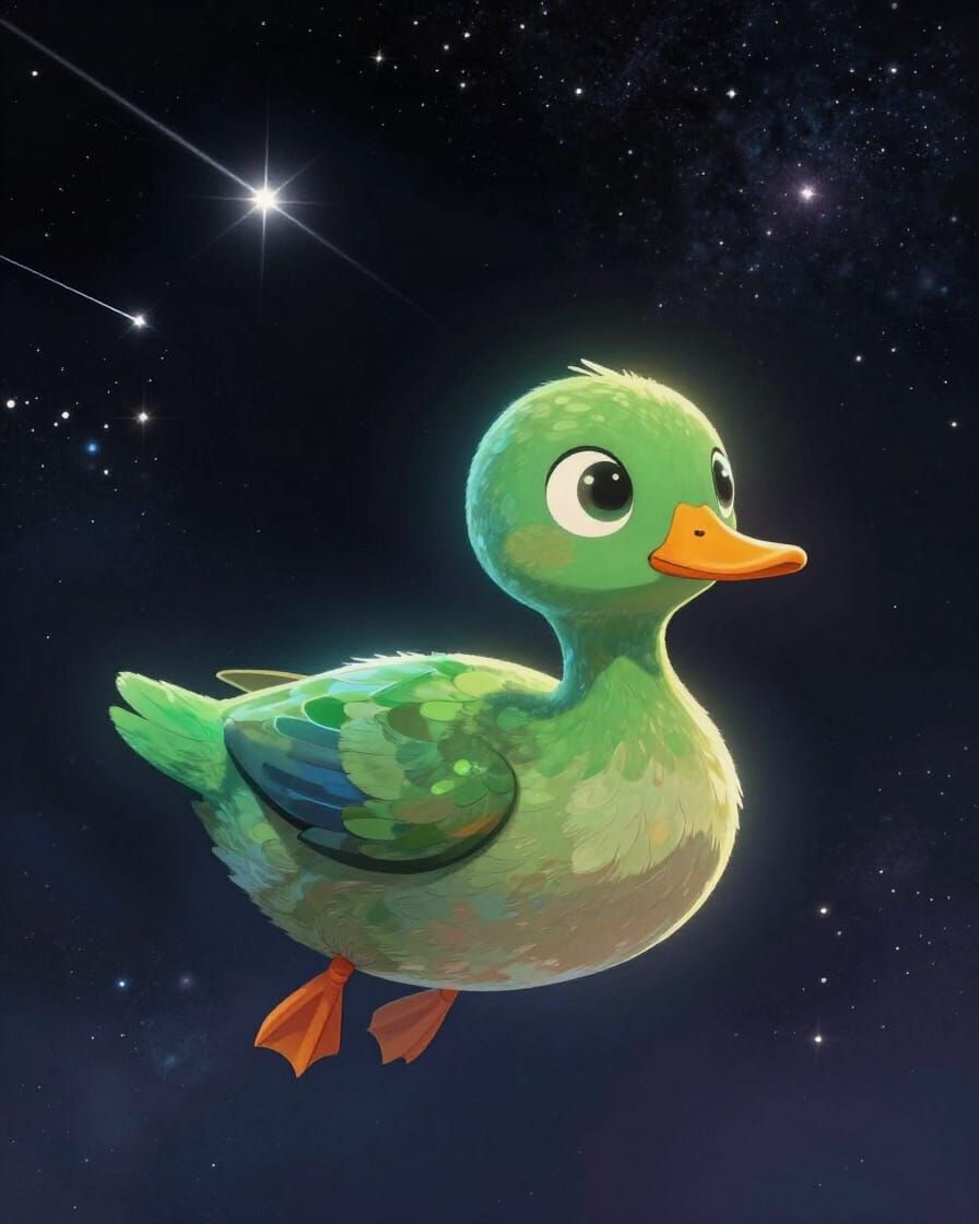 Alien Duck Explorer in Cosmic Nebula