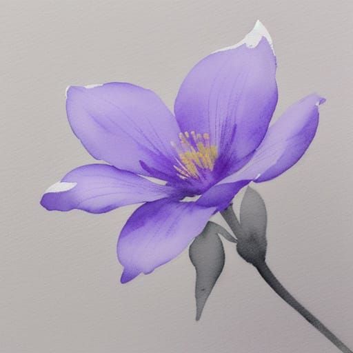 Serene Violet Flower in Japanese Ink Wash Style