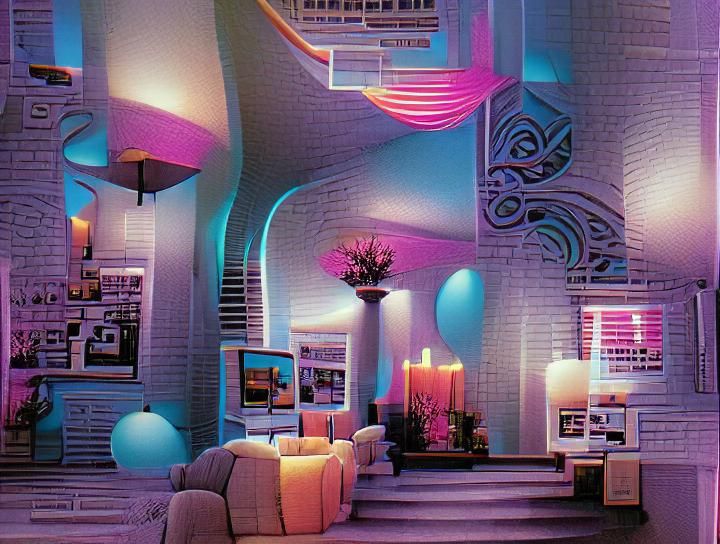 Retro Mansion With 90s Memphis Design Interior