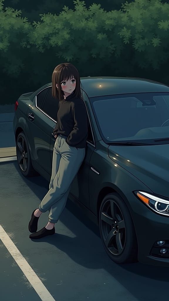 Nighttime Parking Scene in Muted Green Hues