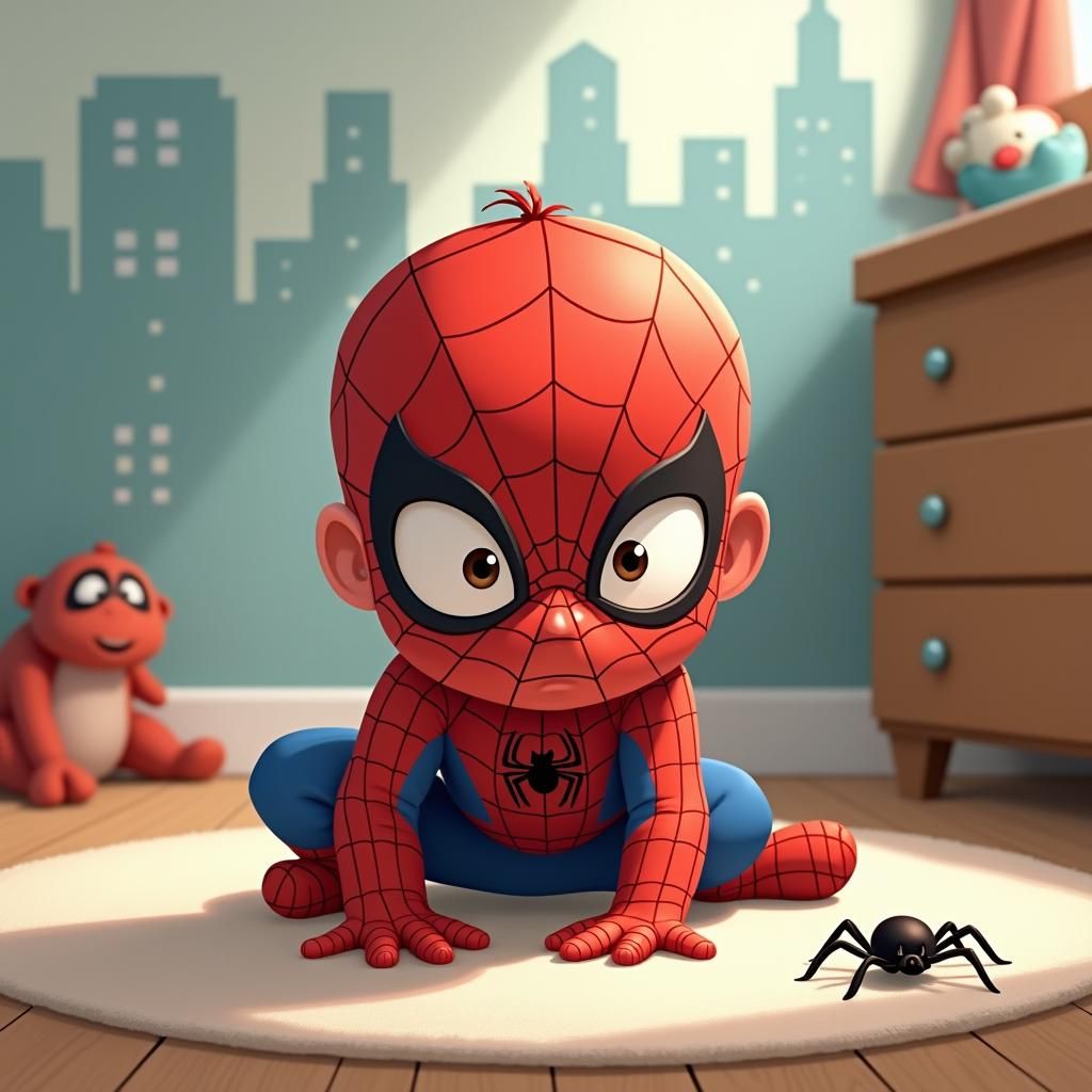 Whimsical Spider-Man Baby in Nursery Adventure