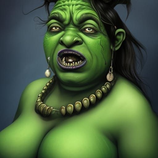 A Grotesque Female Ogre in Dark Fantasy