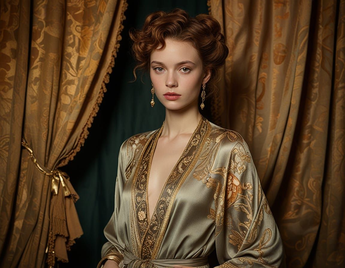 Art Nouveau Portrait of Fashion Model in Studio