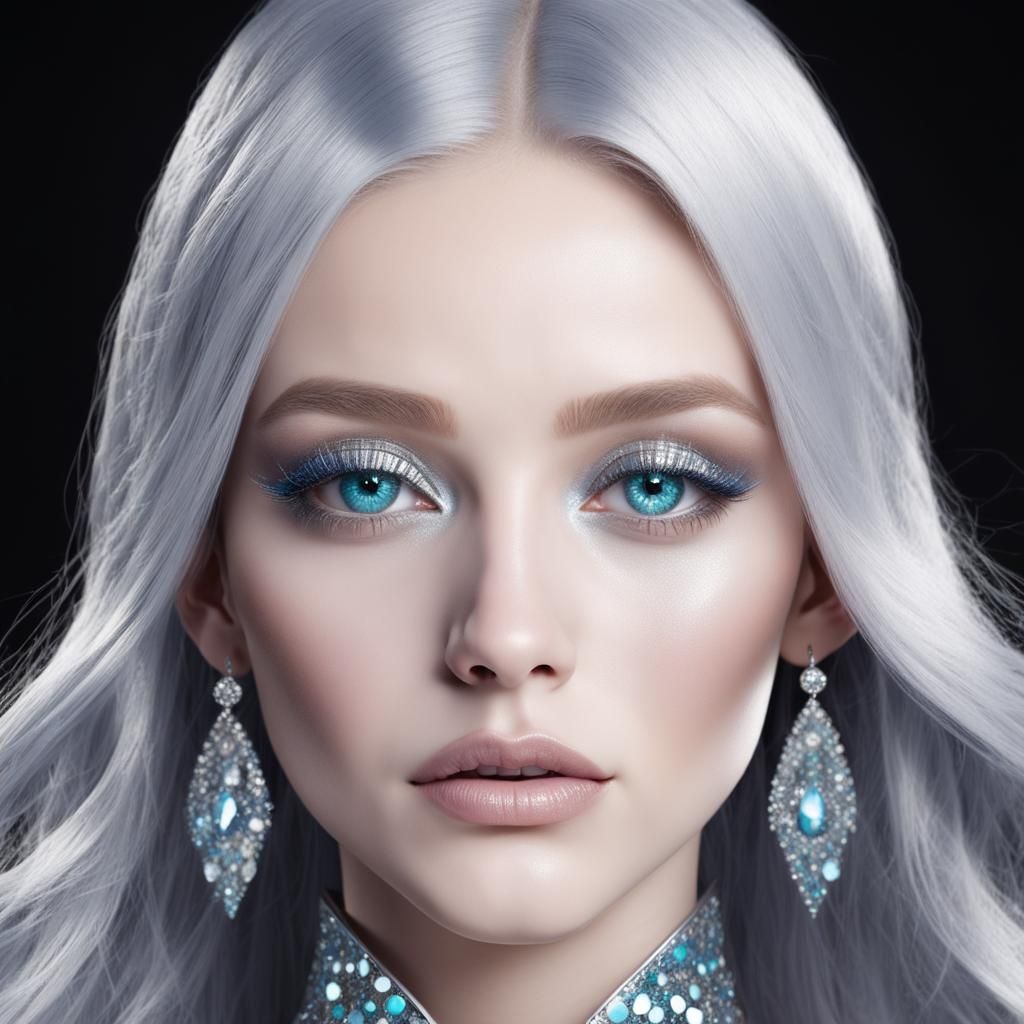 Beautiful young lady with long sliver hair loaded in heavy s...