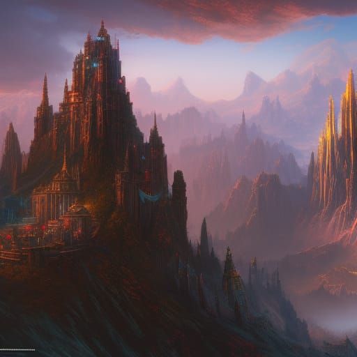 Epic Fantasy Palace Amidst Majestic Mountains