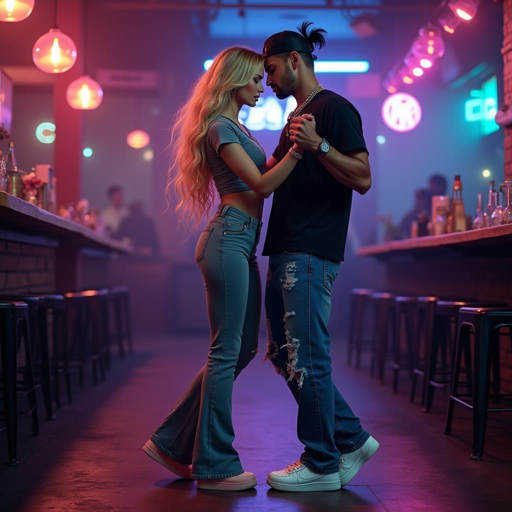 Couple Dancing in Dimly Lit Mexican Bar