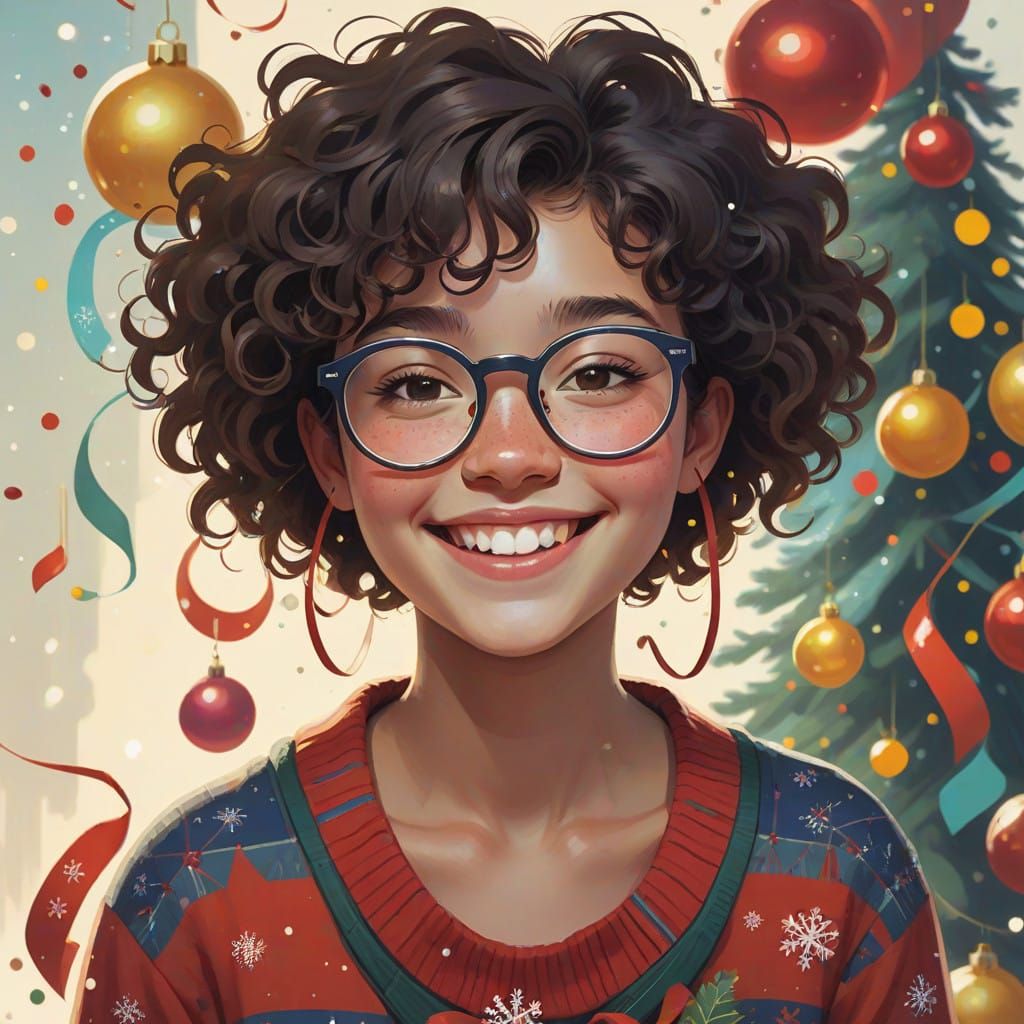 Whimsical Christmas Scene with Chubby Girl