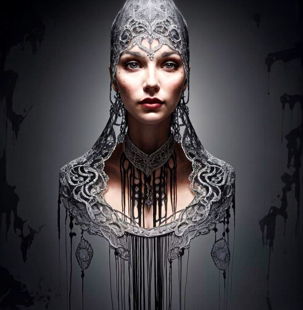 Lace Ghost Woman Portrait in Eerie Precisionism