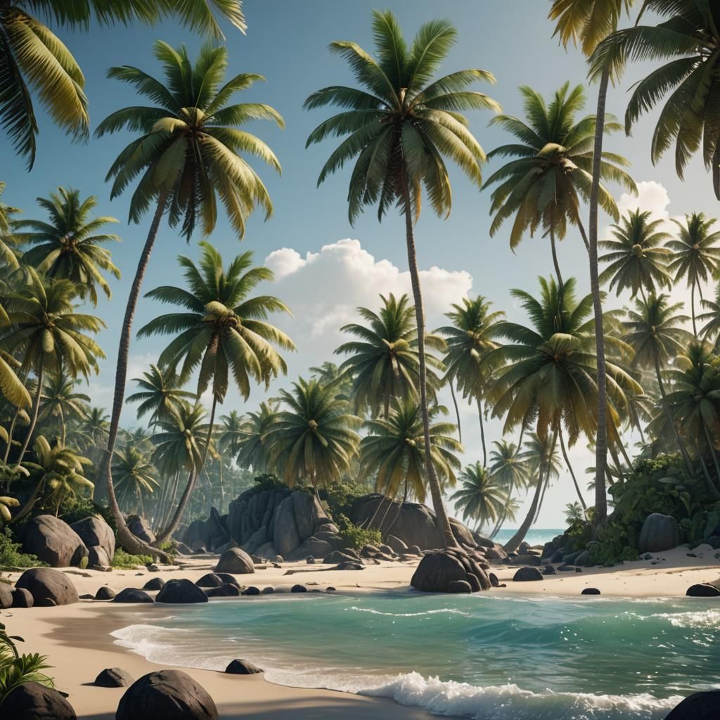 Tropical Oasis Scene in Epic 3D Videogame Style