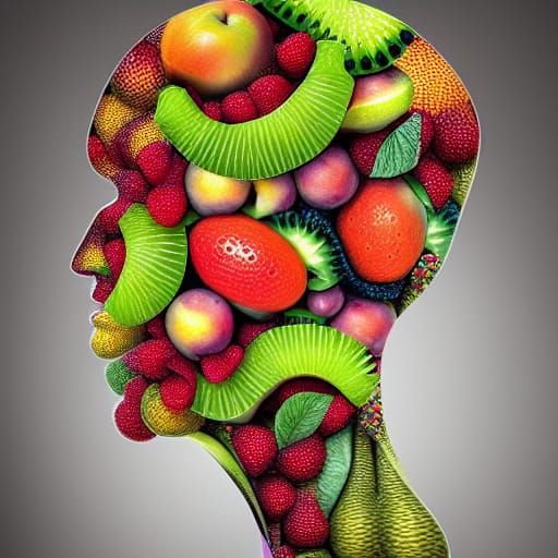 Surreal Fruit Head with Fractal Patterns