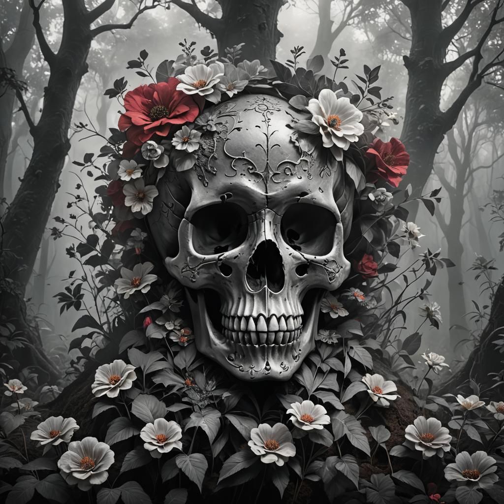Dark Florid Skull in Ancient Forest