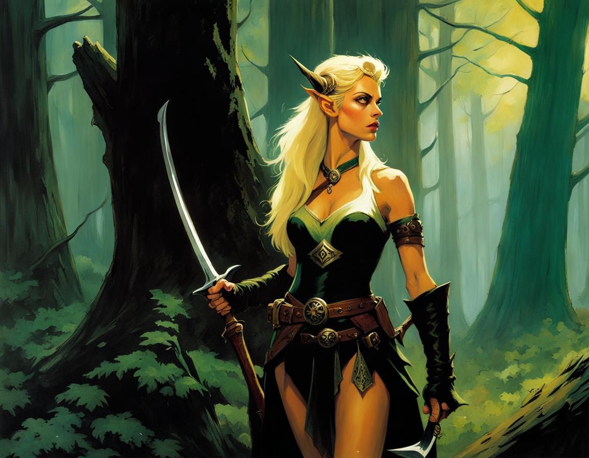 Grimdark Female Elf Hunter Dominates Dark Fantasy Forest