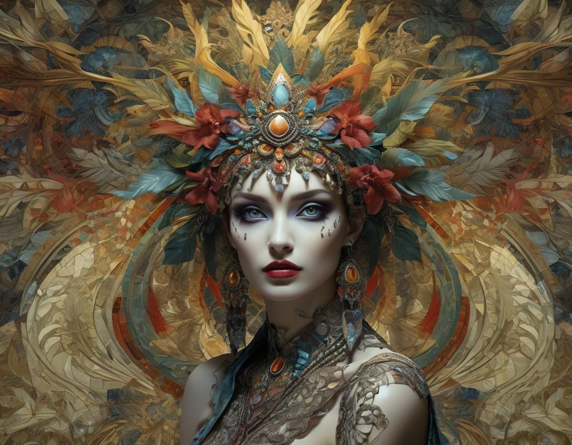 Elegant Vampire Portrait in Vibrant Tropical Landscape