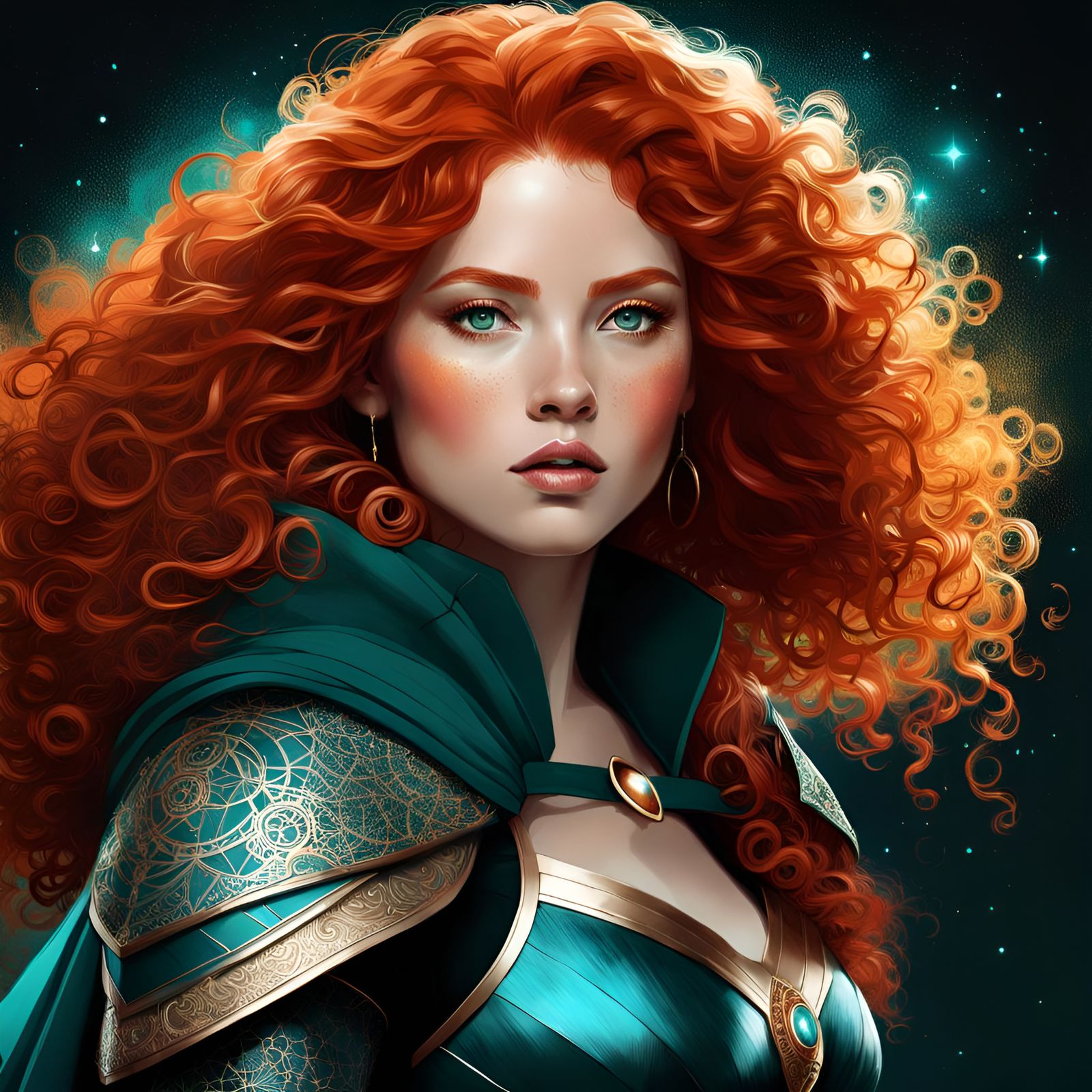 Gorgeous Curly Redhead Princess in a Celestial Aura