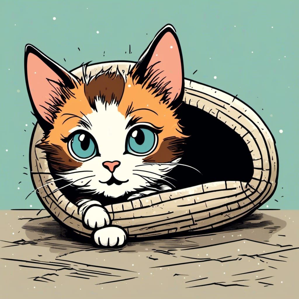 Cute Kitten Peeking Out of Mitten