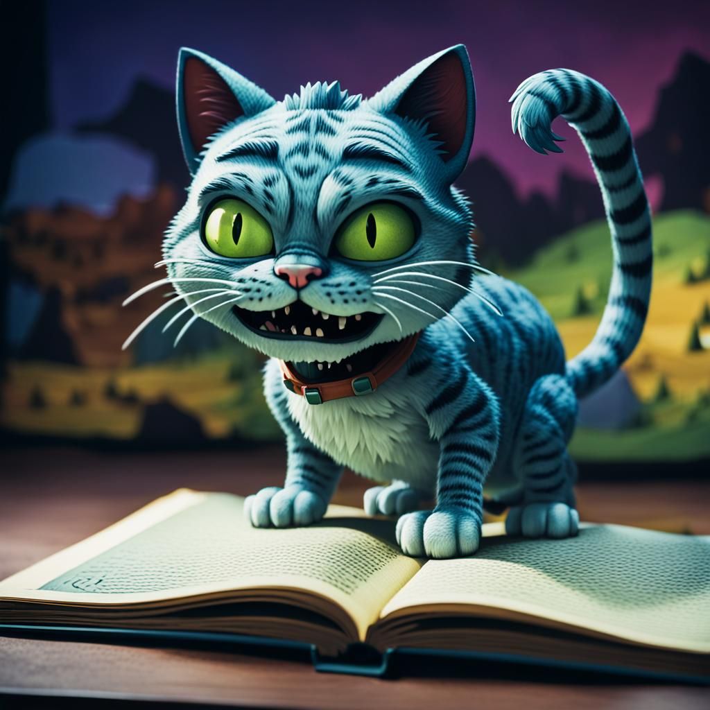 Idiot Cartoon Cat in Fantasy Pop-Up Book