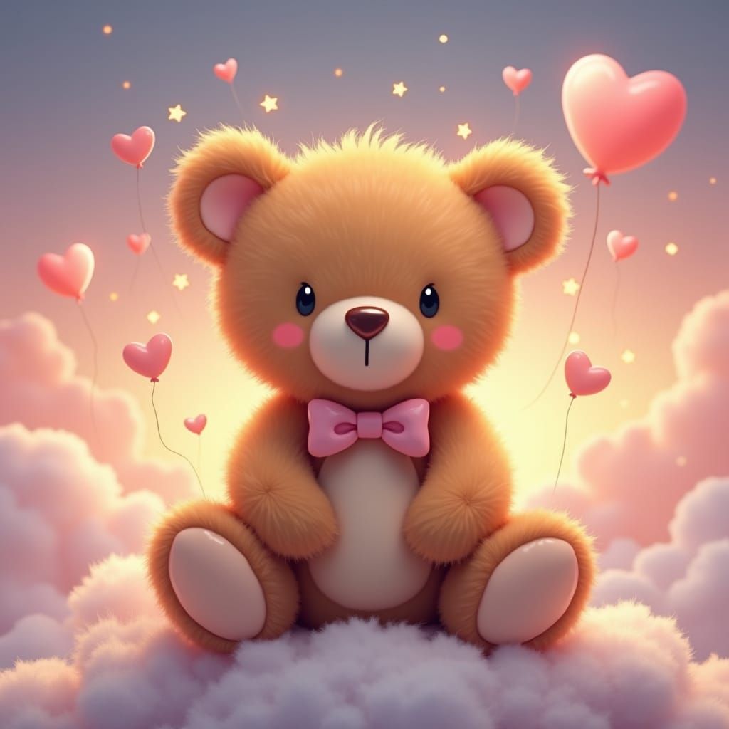 Whimsical Golden-Brown Teddy Bear in Pastel Paradise
